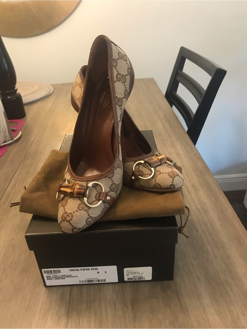 Gucci Beige/Brown GG Canvas Horsebit Heel Pumps - Picture 13 of 16